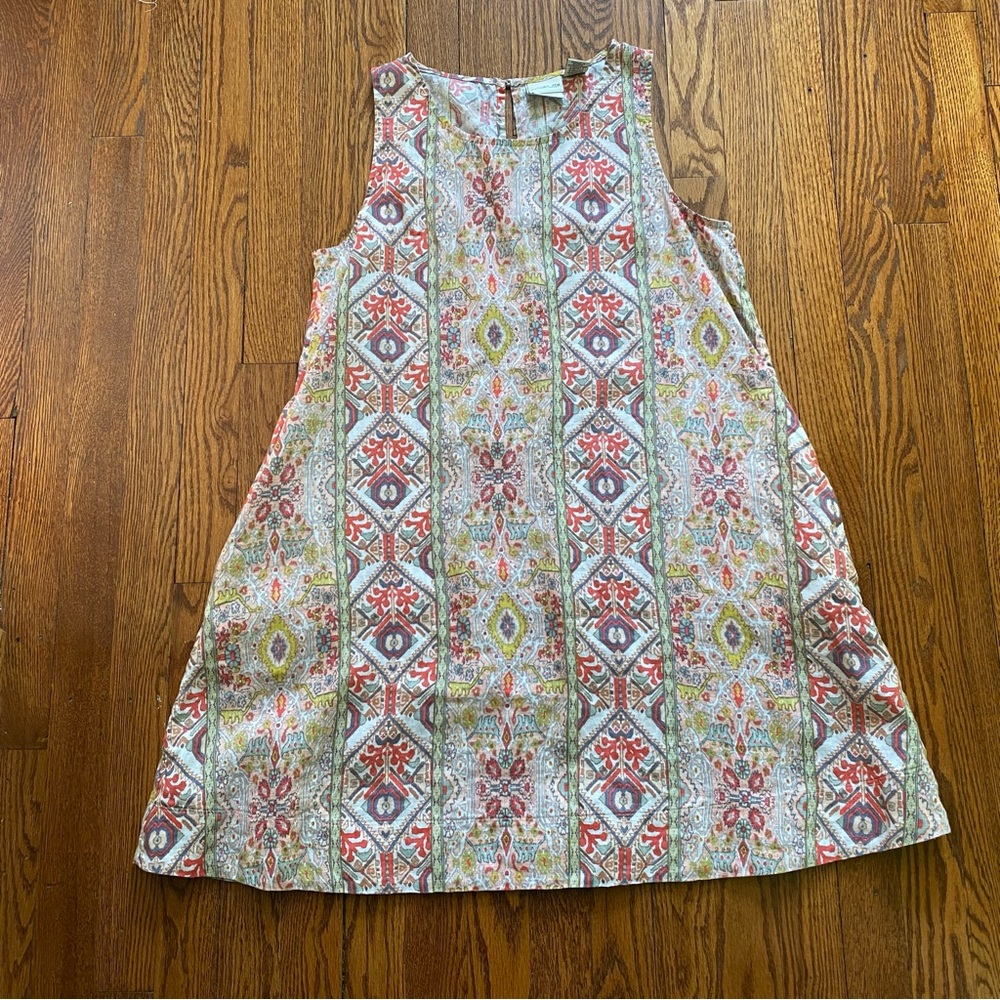 Rachel Zoe 100% Linen Aztec Pattern Sleeveless Dress Medium with Pockets